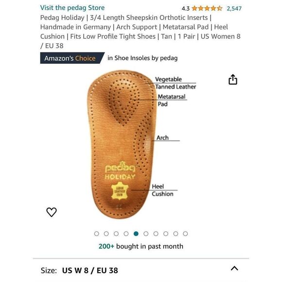 NEW Women's Size 8 Orthopedic Shoe Insole Inserts Arch Support Leather Comfort - Picture 7 of 11